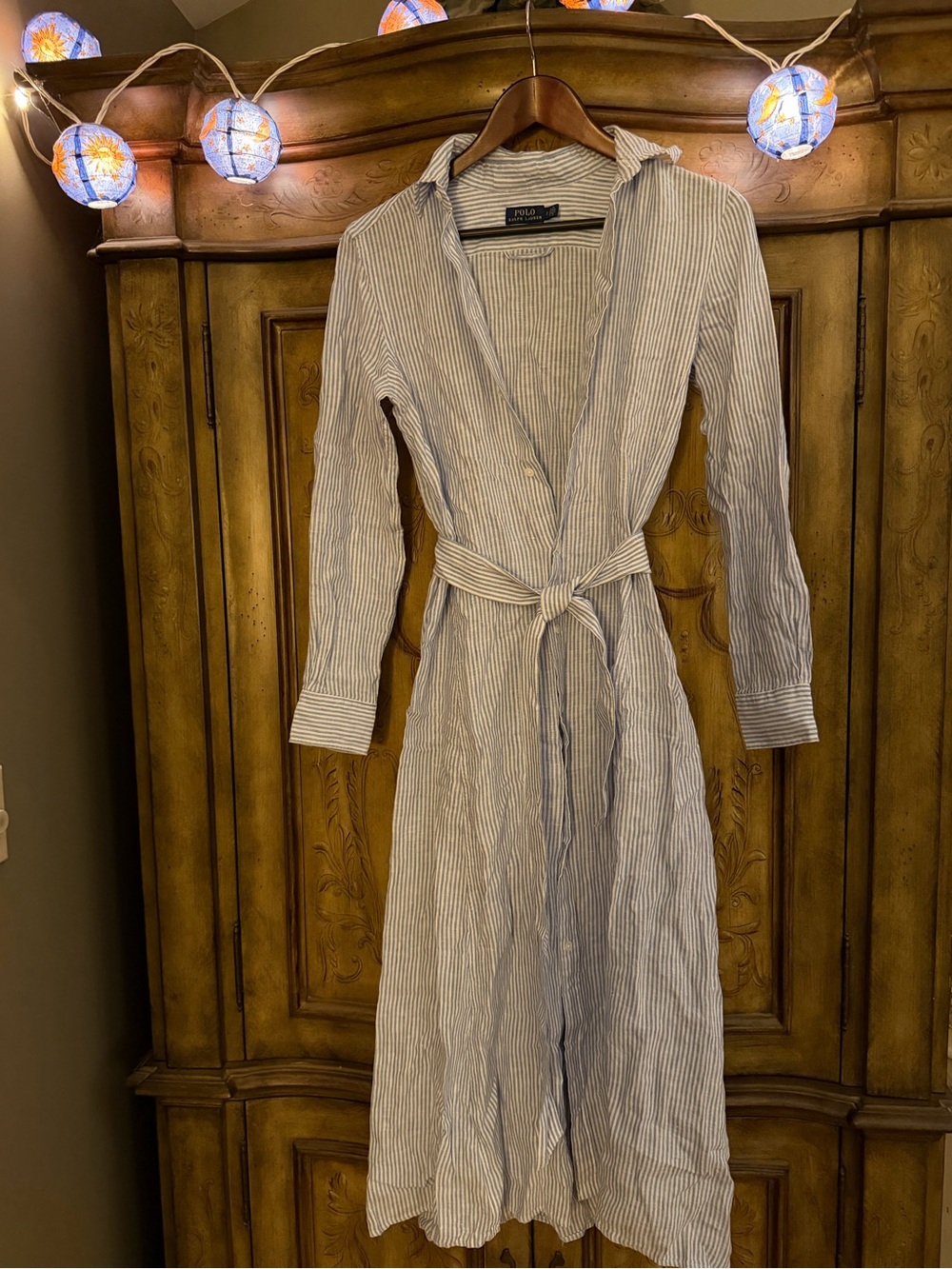 Ralph Lauren blue and white striped long sleeve wrap dress